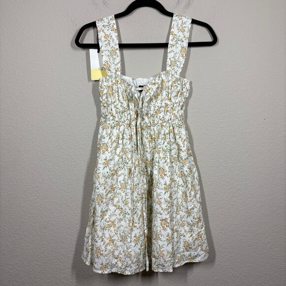 Kourt Size Small Hopely Mini Shift Dress White Green Floral Cotton Sleeveless - Picture 2 of 11
